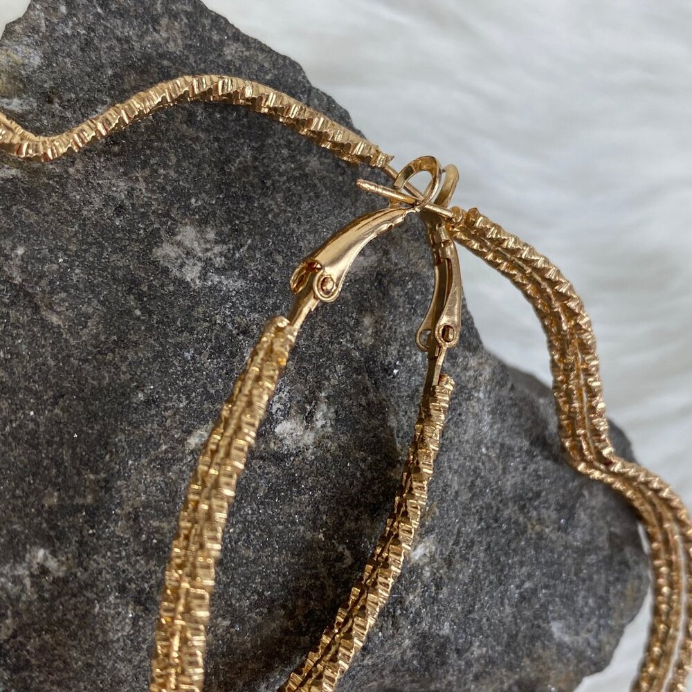 Gold Tone Hoop Wire Heart Earrings 2.5" Drop - Picture 4 of 5